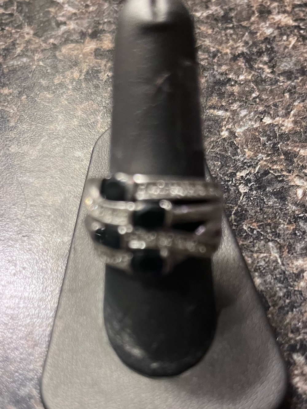 Silver Tone Black Stone Multi-Band Ring